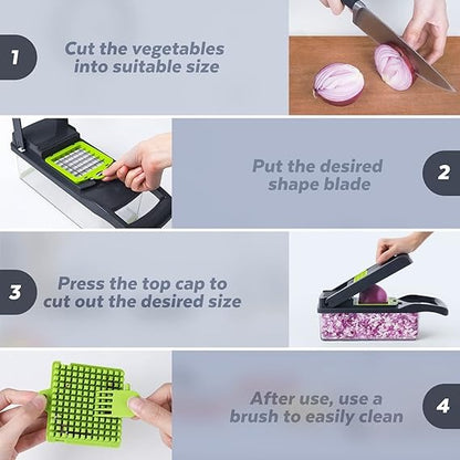 Darziq multifunctional vegetable chopper with stainless steel blades and a clear plastic container for easy vegetable prep.