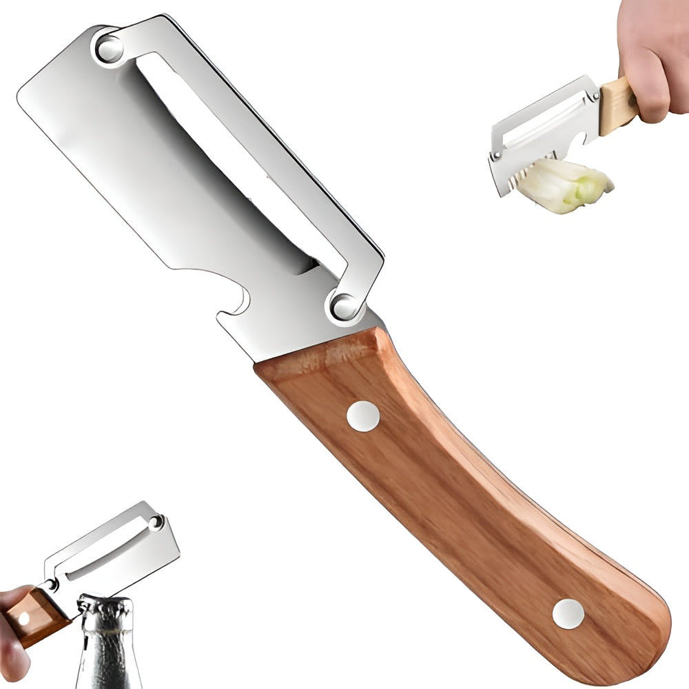 Darziq multifunctional vegetable peeler with ergonomic handle and stainless steel blade for peeling and julienning vegetables in the kitchen