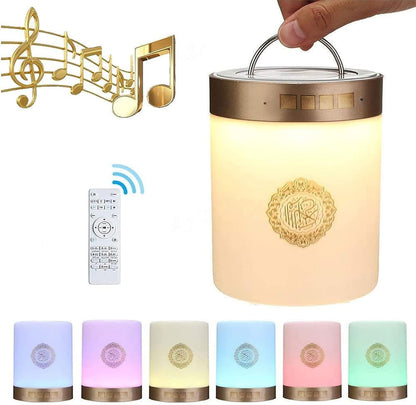 Portable Quran speaker with touch lamp by Darziq, compact device for playing Quran audio and ambient lighting in home and kitchen settings.