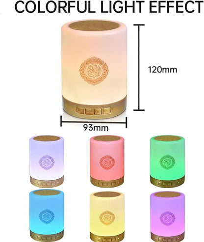 Portable Darziq Quran speaker with touch lamp, compact home and kitchen device for listening to Quran audio.