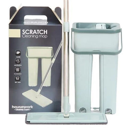 Darziq professional home cleaning system with flat floor mop, bucket, and two washable microfiber pads for easy floor cleaning.