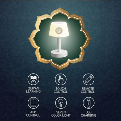 Darziq Quran Smart Touch LED Lamp with Bluetooth speaker and remote, designed for home and kitchen use, featuring touch control and ambient lighting.