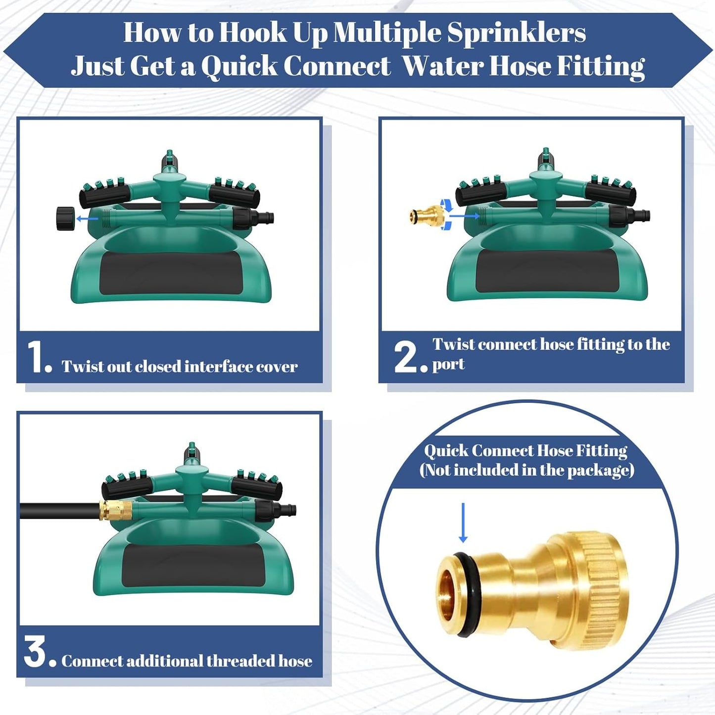 Darziq lawn and garden sprinkler system with adjustable spray nozzles for watering lawns and garden beds.