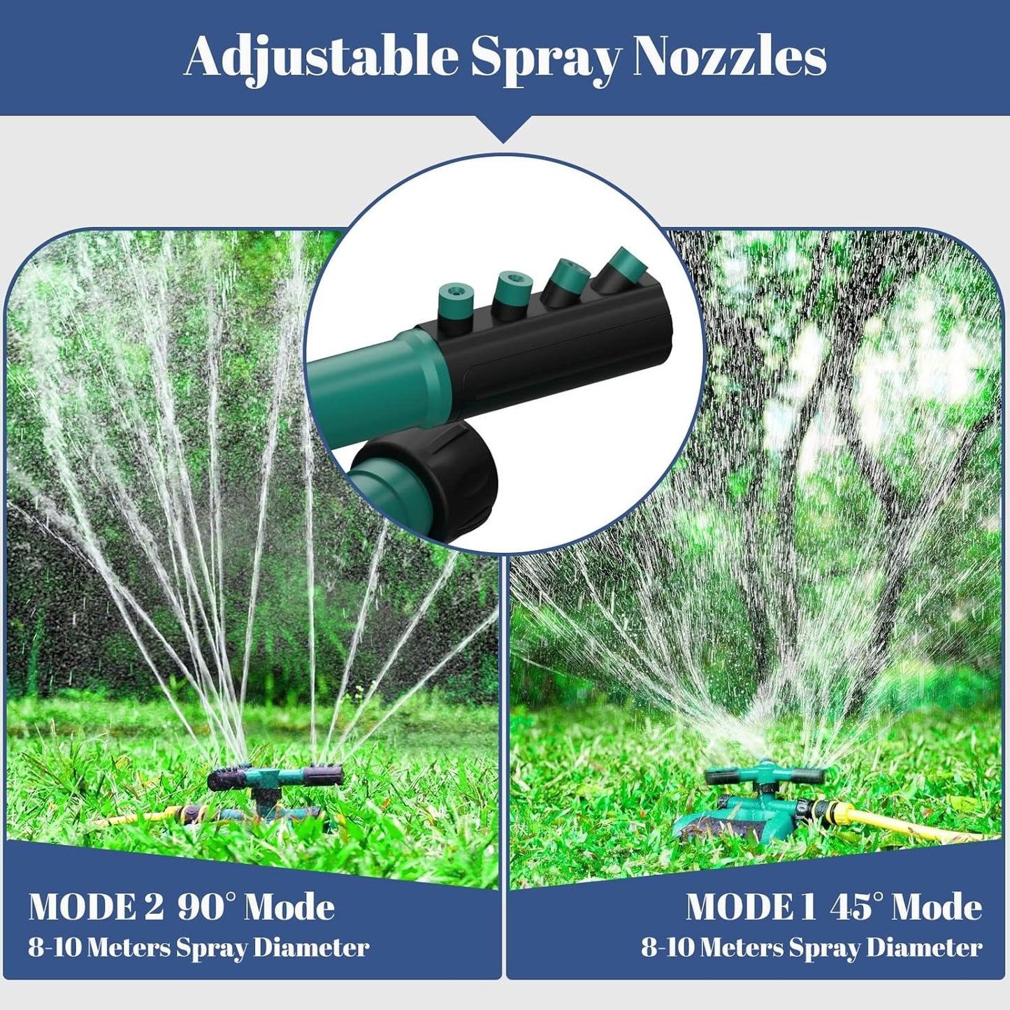 Darziq lawn and garden sprinkler watering grass and plants in a home garden setting.