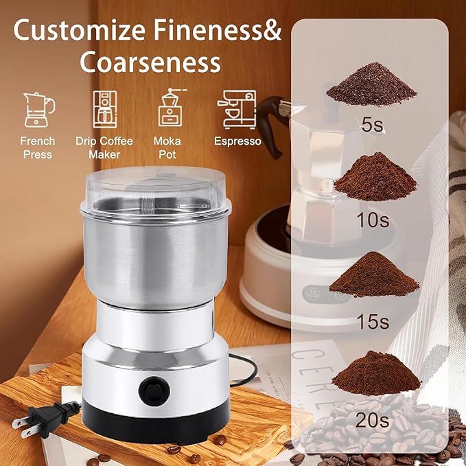 Stainless steel electric grinder by Darziq for home and kitchen use, with a sleek modern design and durable construction.