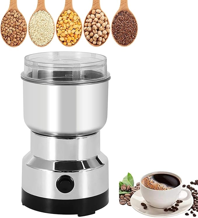 Darziq stainless steel electric grinder for home and kitchen use, featuring a sleek design and compact size for grinding spices and grains.