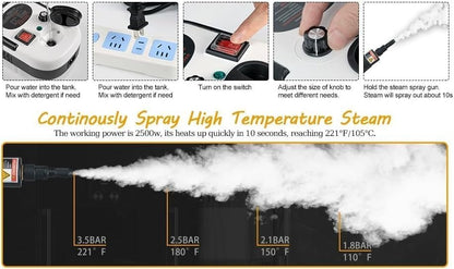 Darziq TB-961 portable handheld steam cleaner for home and kitchen cleaning, with trigger handle and steam outlet.
