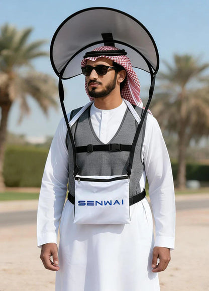Darziq wearable sun shade hat designed for outdoor protection, featuring a lightweight fabric and adjustable brim for sun coverage.