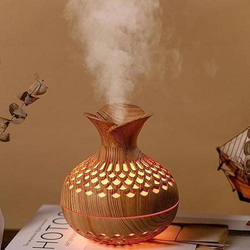 Wooden Darziq cool mist humidifier for home and kitchen, featuring a sleek design and natural wood finish.