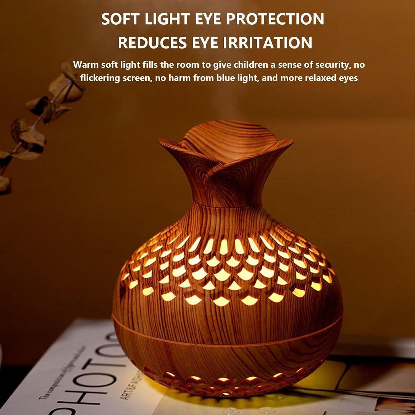 Darziq wooden cool mist humidifier for home and kitchen, featuring a natural wood finish and modern design.