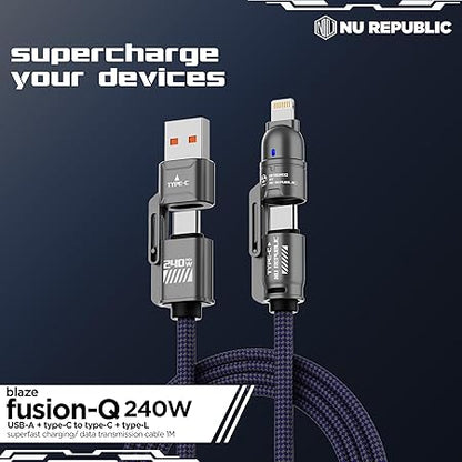 Darziq 240W 4-in-1 super fast charging cable for mobile and laptops with multiple connectors for versatile device charging.
