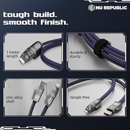 Darziq 240W 4-in-1 super fast charging cable for mobile and laptops, with multiple ports for versatile device charging.