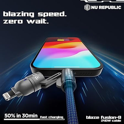 Darziq 240W 4-in-1 super fast charging cable for mobile and laptops with multiple connectors on a white background.