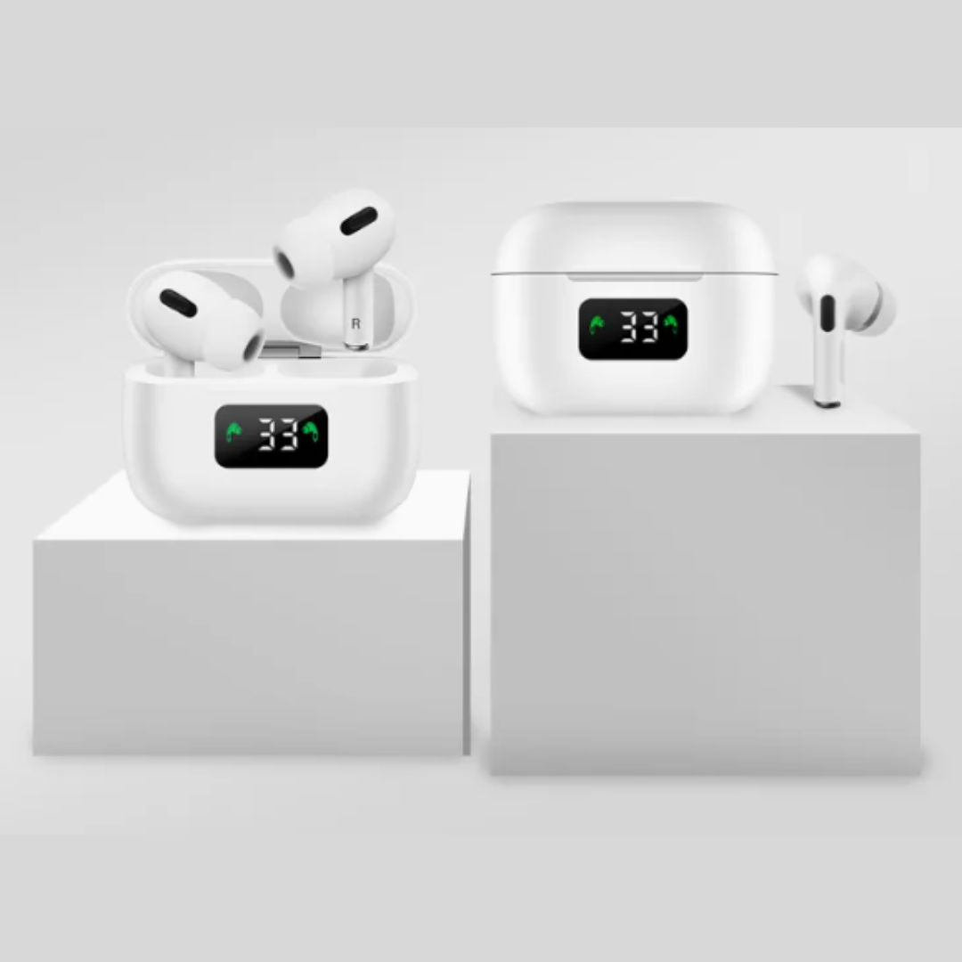 Wireless Darziq MINI-99 PLUS earphones for mobile and laptops, shown in black with in-ear design and charging case.