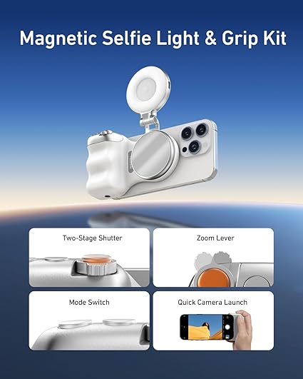 Darziq TELESIN magnetic camera grip and LED selfie light for mobile and laptops, part of the Pro Content Creator Bundle.