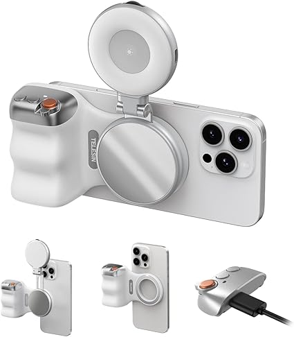 Darziq TELESIN magnetic camera grip with LED selfie light for mobile and laptop content creation, part of the Pro Content Creator Bundle.
