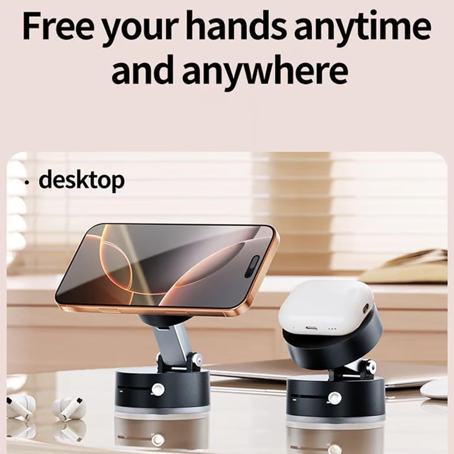 White Darziq foldable magnetic car phone holder with vacuum base, designed for mobile and laptop accessories.