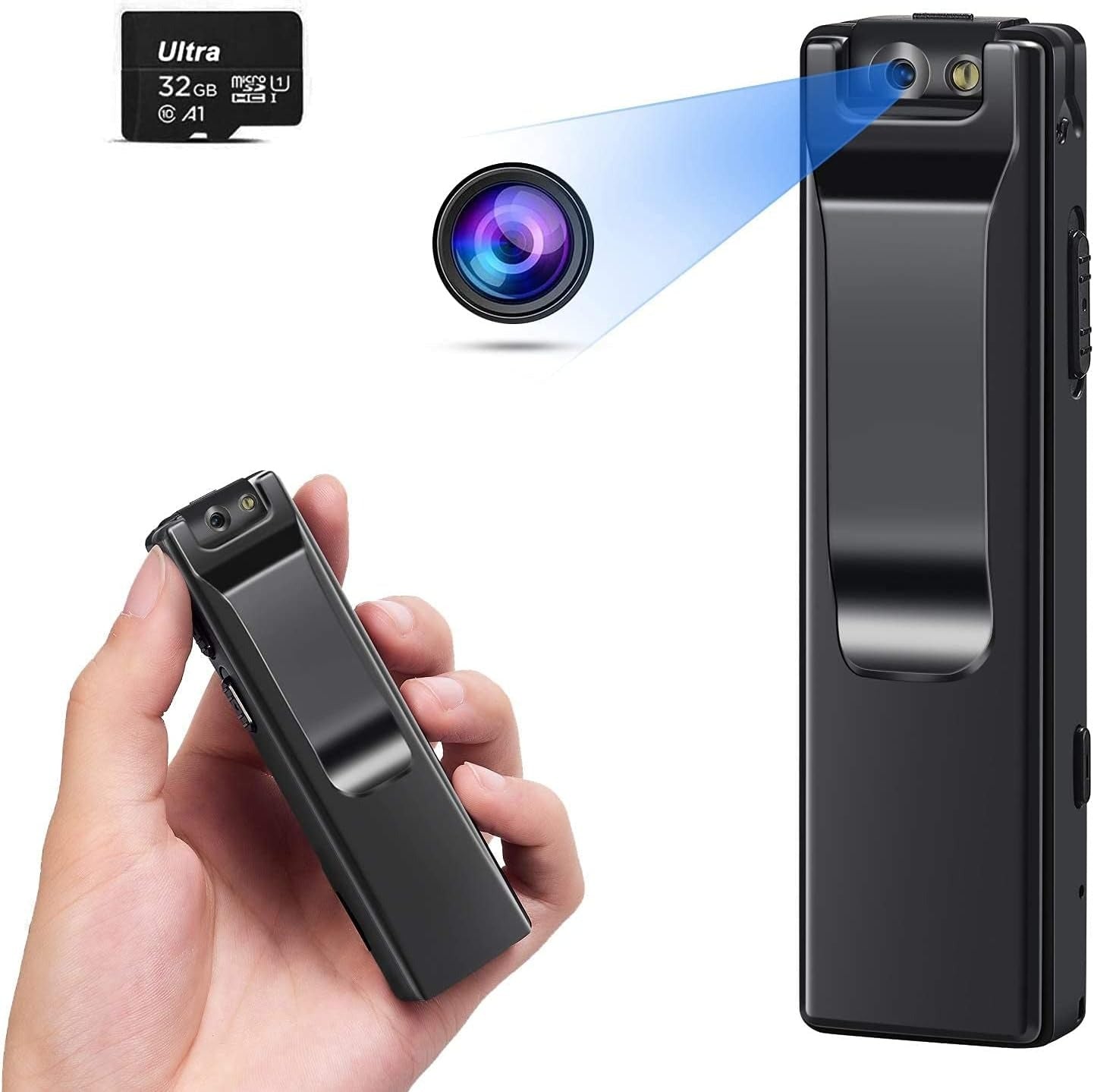 Darziq mini pocket camera and video recorder, compact tech device with lens and control buttons, ideal for discreet recording.