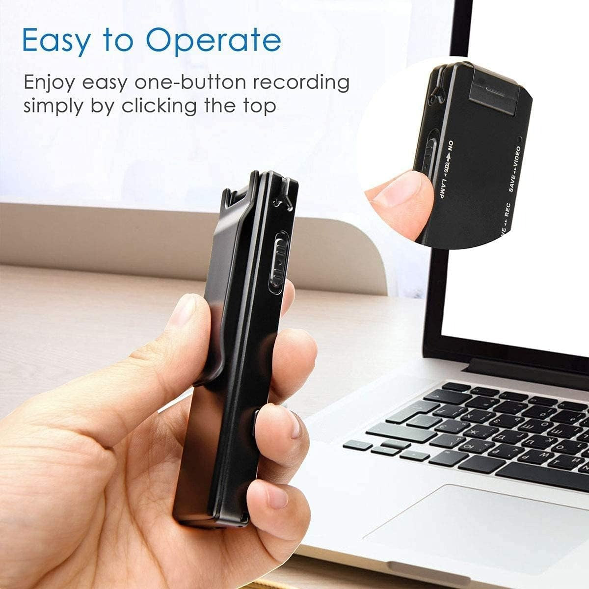 Darziq Mini Pocket Camera Video Recorder showing compact black device with lens and control buttons for discreet recording.