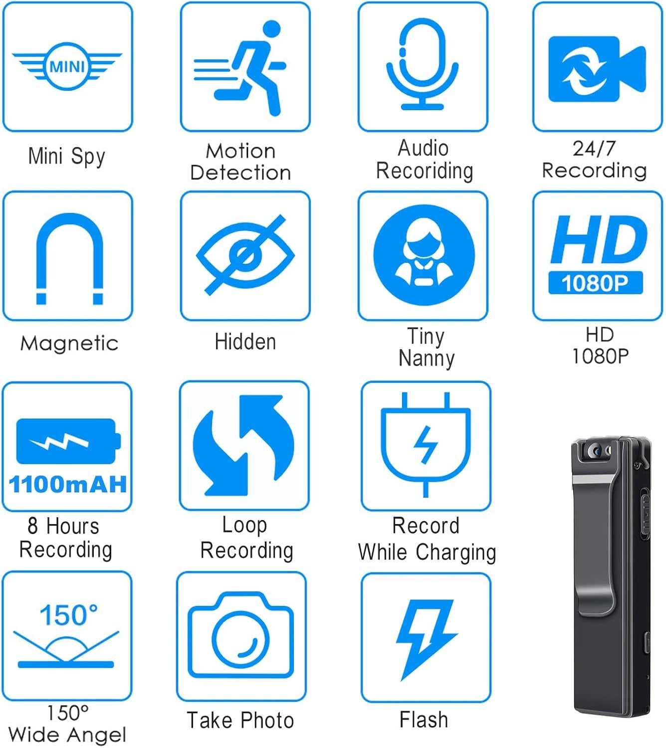 Darziq Mini Pocket Camera Video Recorder, compact tech device with lens, buttons, and display screen for portable recording.