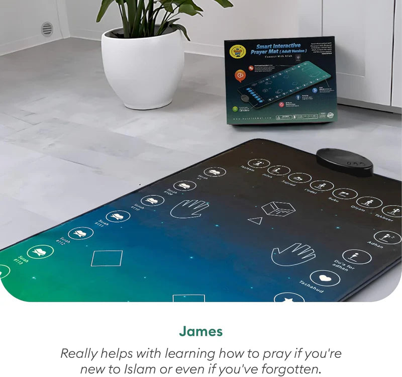 Darziq Smart Interactive Prayer Mat with digital display and responsive features, designed for modern Muslim prayer practice.