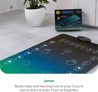 Darziq Smart Interactive Prayer Mat with digital display and responsive features, designed for modern Muslim prayer practice.
