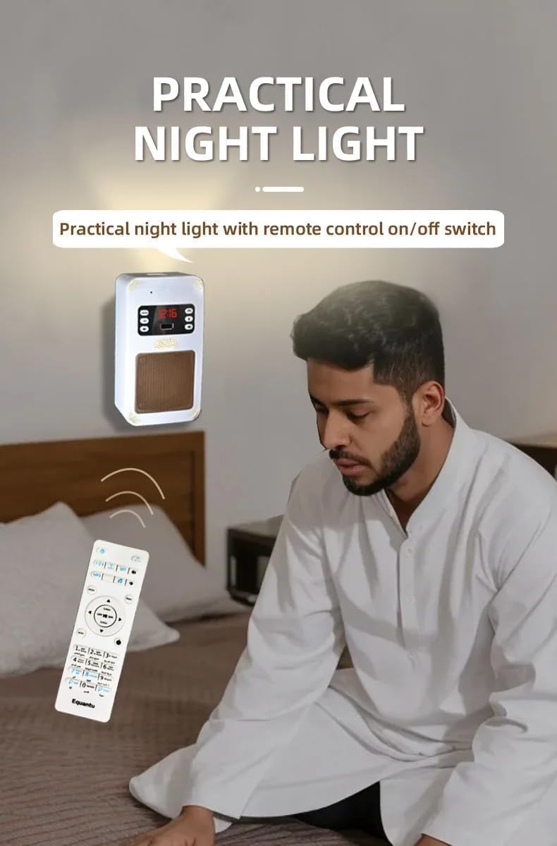 Darziq Smart Quran Speaker SQ-669, sleek black tech device with Quran playback controls and digital display interface.