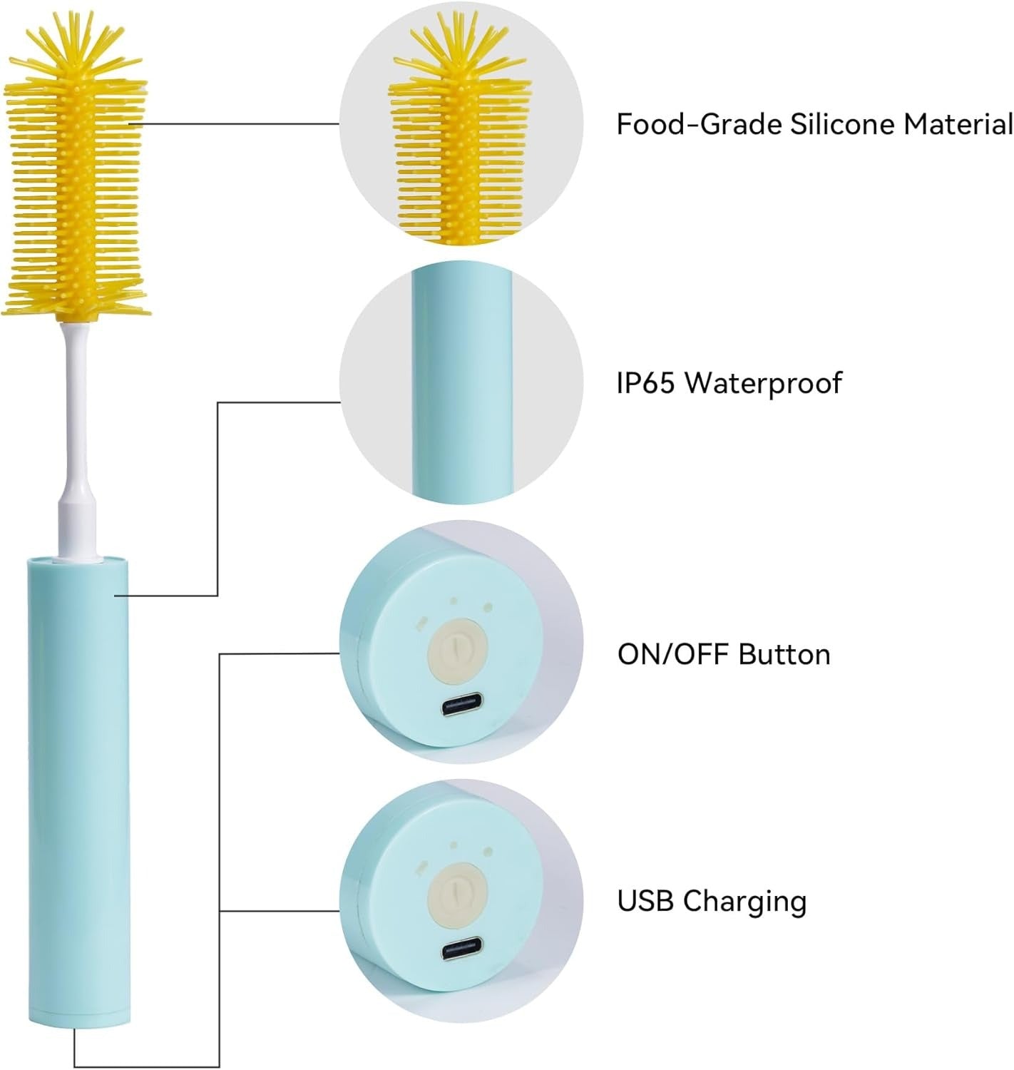Darziq electric bottle cleaning brush for toys, games, and babies, with ergonomic handle and cleaning bristles visible.