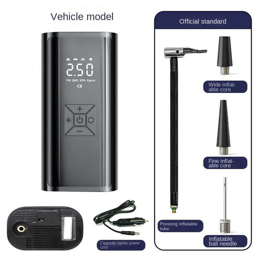 Darziq digital air compressor for cars, compact portable device with digital display and air hose for tire inflation.
