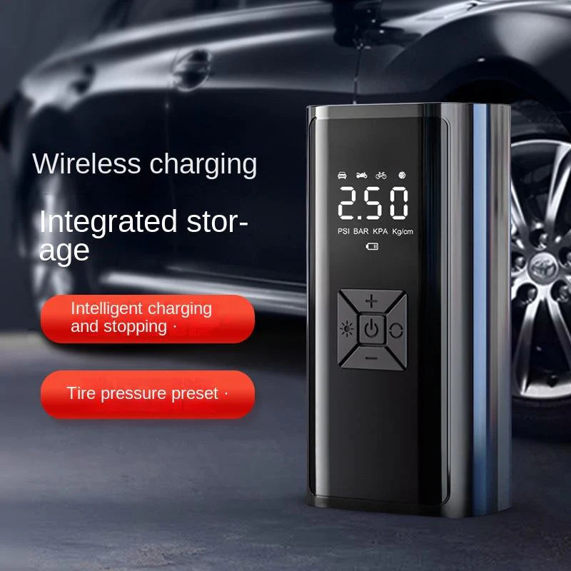 Darziq digital air compressor for cars, compact device with digital display and hose for inflating tires and automotive use.