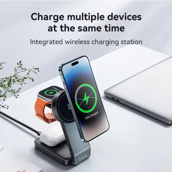 Darziq Hoco 3-in-1 Magnetic Wireless Charger CQ3 for charging smartphones, earbuds, and smartwatch simultaneously