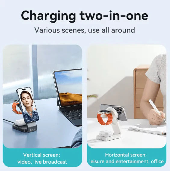 Darziq Hoco 3-in-1 Magnetic Wireless Charger CQ3 for smartphones, earbuds, and smartwatch with sleek design and magnetic connection.