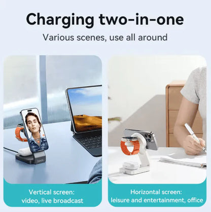 Darziq Hoco 3-in-1 Magnetic Wireless Charger CQ3 for smartphones, earbuds, and smartwatch with sleek design and magnetic connection.