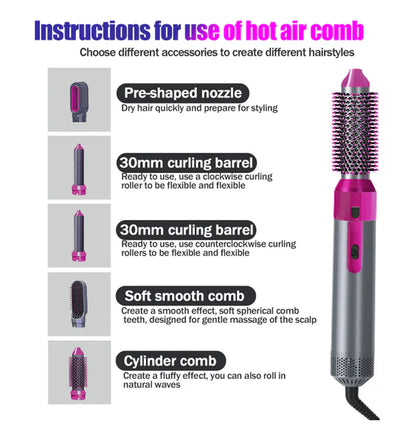 Darziq 5-in-1 Hot Air Brush for styling and drying hair, featuring multiple attachments for versatile hair care.