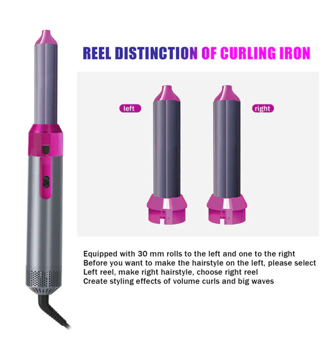 Darziq 5-in-1 Hot Air Brush for styling and drying, with multiple attachments for versatile hair styling and volume.