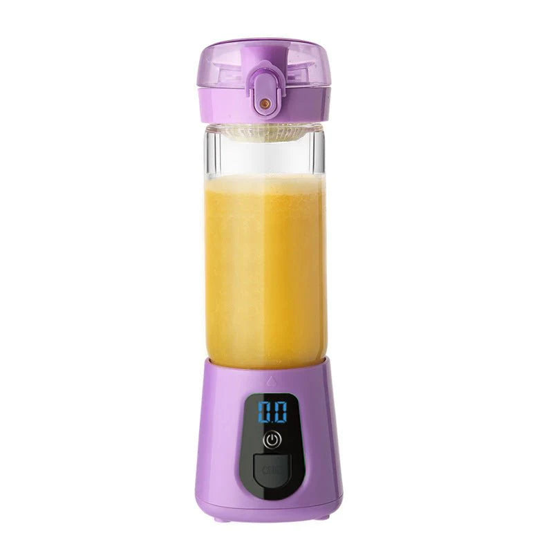 Darziq mini electric juice cup, portable glass juicer for household use, with charging feature for fresh smoothies and drinks.
