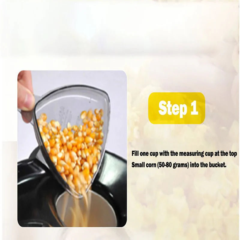 Darziq mini popcorn machine for home and kitchen, compact design with stainless steel popping chamber and clear viewing window.