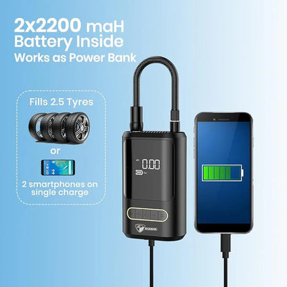 Darziq portable digital air compressor tire inflator with digital display for car inflating and tire maintenance.