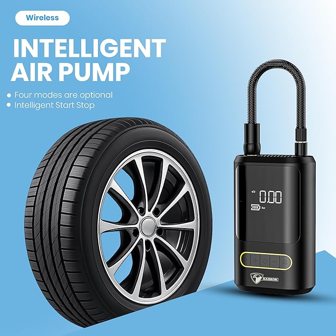 Darziq portable digital air compressor tire inflator for cars, showing digital display and compact design, ideal for inflating tires.