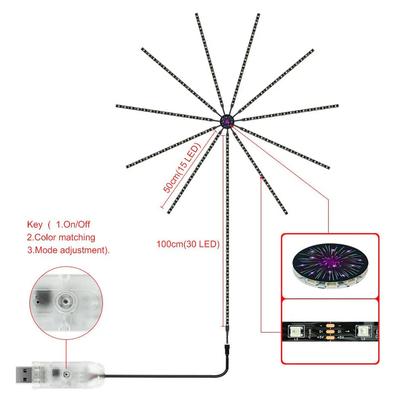 Darziq Smart Firework LED Lights displaying colorful, dynamic light effects perfect for decorative gadgets and celebrations.