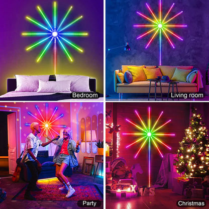 Darziq Smart Firework LED Lights gadget with colorful, dynamic light displays on a black background.