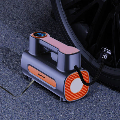 Darziq 12V DC portable tire inflator compressor for car tires, compact electric auto air pump for vehicle inflation.