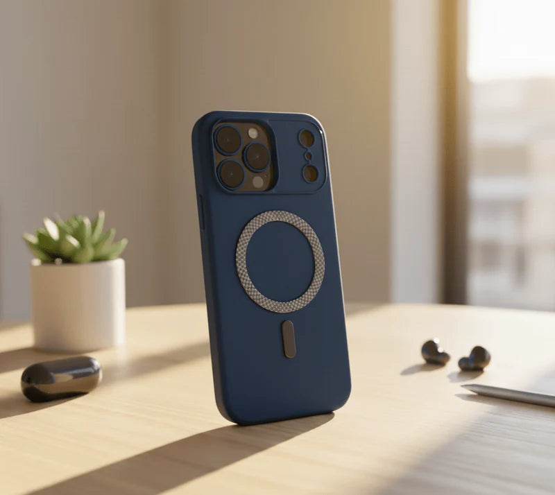 Vintage leather MagSafe case for iPhone by Darziq, featuring a stylish, textured leather finish and precise cutouts for ports and camera.